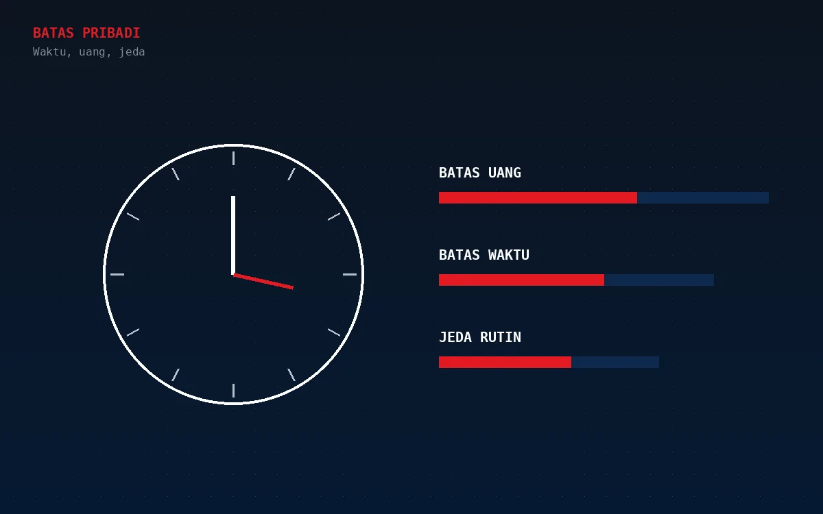 Diagram batas pribadi: jam analog, batas uang, batas waktu dan jeda rutin